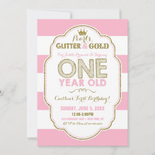 Pearls Glitter e Dourado Primeiro Convite de Anive