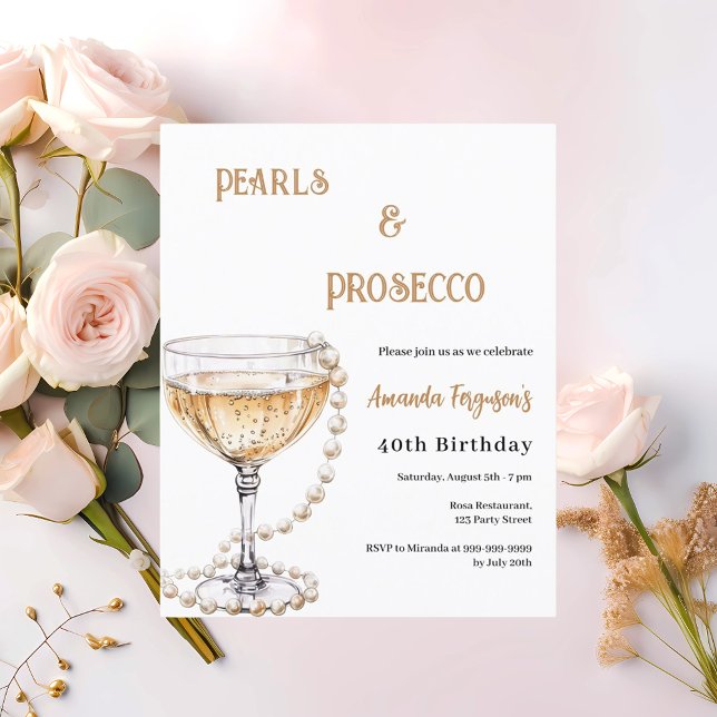 Pearls Prosecco bolha o convite de aniversário (Criador carregado)