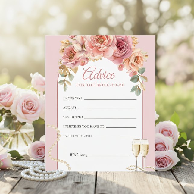 Pearls & Prosecco Bridal Shower Pink Advice Card (Criador carregado)