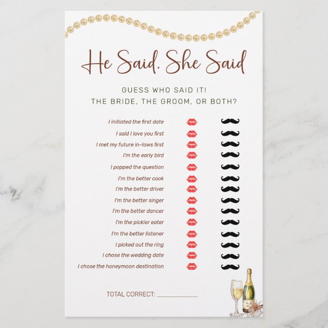 Pearls & Prosecco Ele, Ela Disse Jogo De Chá de pa (Frente)