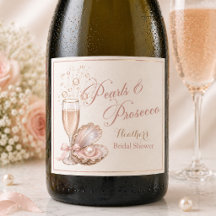 Pearls & Prosecco Wine Bottle Label | Bridal 