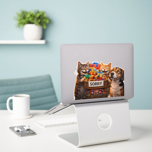 Peço desculpas, adesivo de gato e cachorro fofo de (Laptop na mesa)