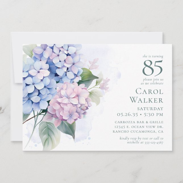 Pedido de Cartão de Aniversário do 85º Hydrangeas  (Frente)