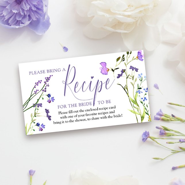Pedido de Cartão de Receita para Flor Selvagem Rox (Bridal Shower Recipe Request Card from my Purple Wildflower Collection. )