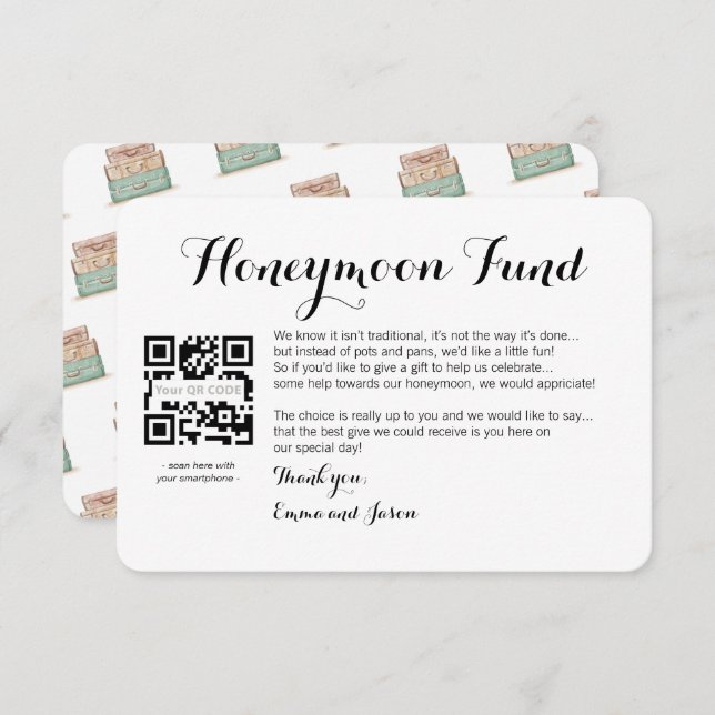 Pedido de lua de mel inserido cartão de casamento (Frente/Verso)