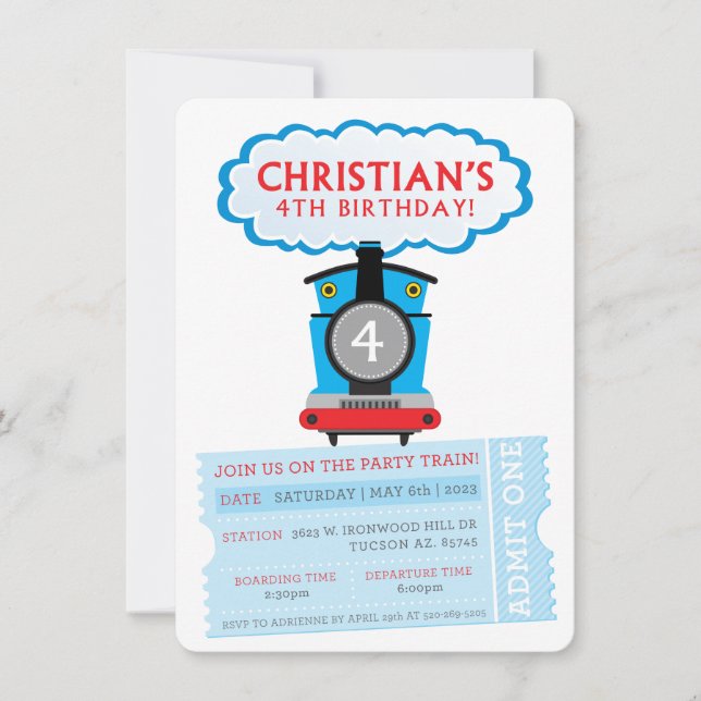 PEDIDO PERSONALIZADO Convite de trem de aniversári (Frente)
