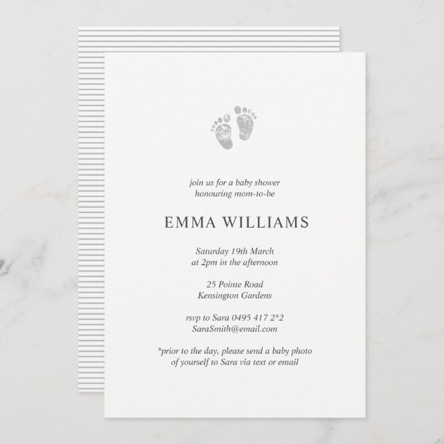 Pegada do Convite Neutro para Chás de fraldas do G (Frente/Verso)