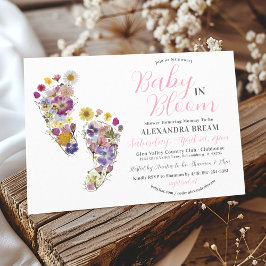 Pegadas Florais Fotos Rosa Bebê Chá Convite