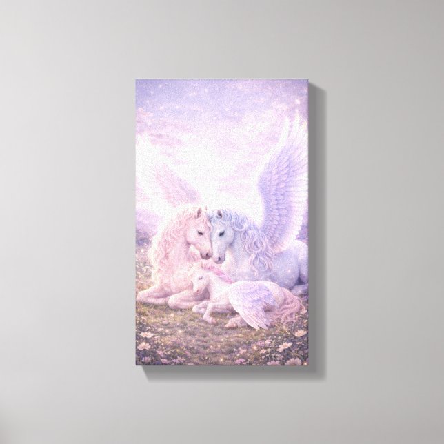 Pegasus Family – Soft Pastel Fantasy Canvas Art (Frente)