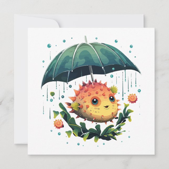 Peixe Baiacu Dia Chuvoso Com Guarda-Chuva (Frente)