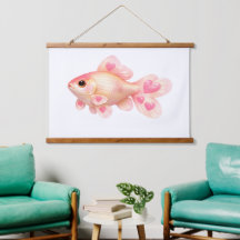Peixe Dourado Rosa Fofo com Corações Kawaii em Mad