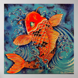 "Peixe Koi" Estilo de Tatuagem Poster