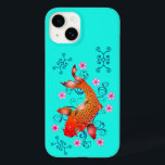 Peixe-koi - Turquesa-laranja-oriental<br><div class="desc">Transforme seu telefone em uma pequena lagoa koi portátil com este caso. Um peixe "Orange koi" de estilo oriental rodeado por pequenas flores cor-de-rosa num fundo de turquesa.</div>