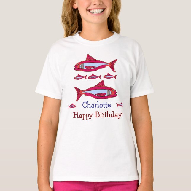 Peixe Vermelho Para Crianças Camisas Feliz Anivers (Frente)