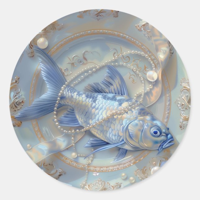 Peixes - Adesivos redondos para artigos de papelar (Frente)