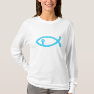 Peixes cristãos com t-shirt do crucifixo
