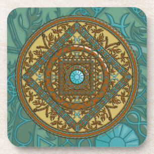 Peixes de Mandala - Porta copos quadrada