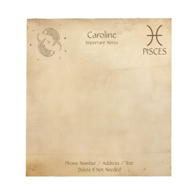 Peixes de Sinal Zodiac - Bloco de Notas Personaliz (Frente)
