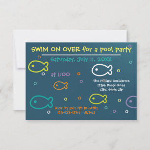 Peixes e bolhas - Convite de festas 3x5 de Piscina