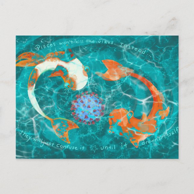 Peixes e cartão postal zodiac humorístico com víru (Frente)