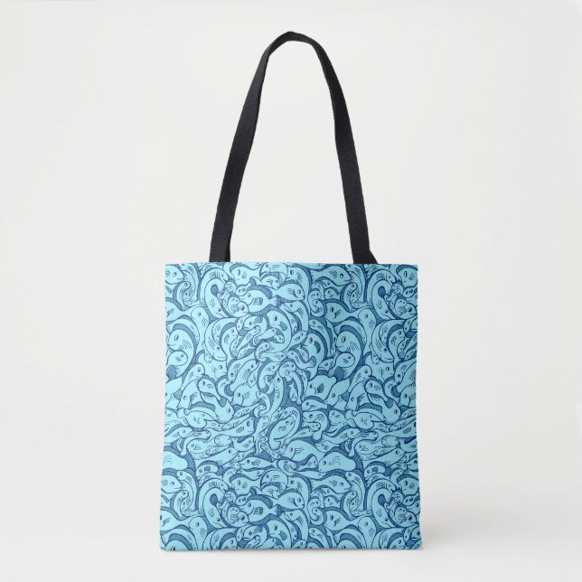 Peixes no Mar Blue Tote Bag (Frente)