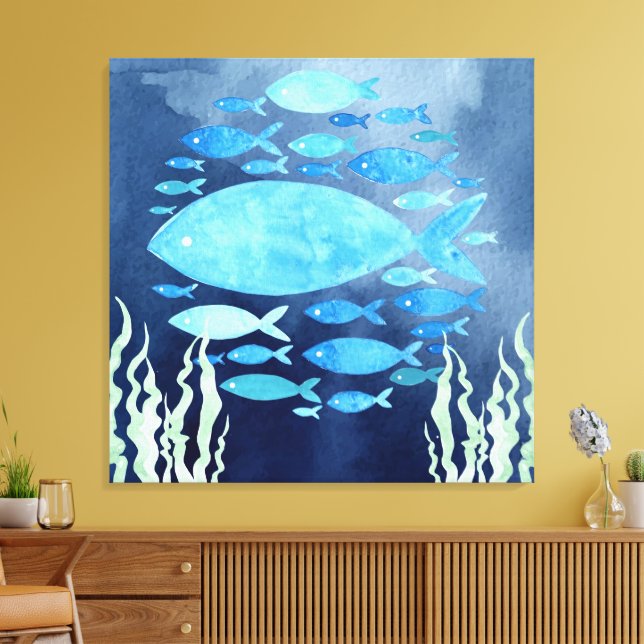 Peixes No Mar Impressão Em Tela Esticada (Insitu(Sala de estar))