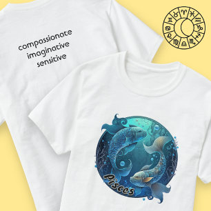 Peixes Teal e Black Watercolor T-Shirt Zodiac