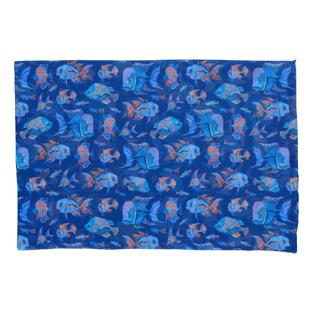 Peixes tropicais divertidos em azul (Frente)