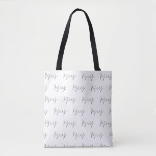 Peixes Zodiac Minimalista Tote Bag Cursiva de Font