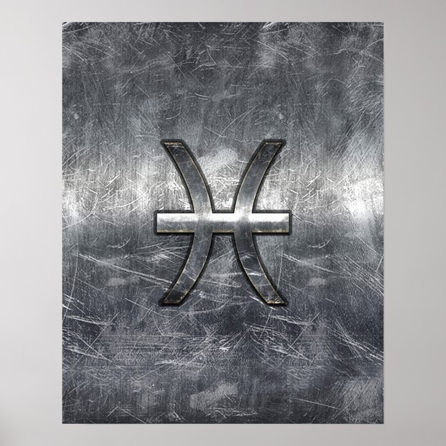 Peixes Zodiac Sign in grunge Steel style impressão (Frente)