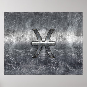 Peixes Zodiac Sign in grunge Steel style impressão