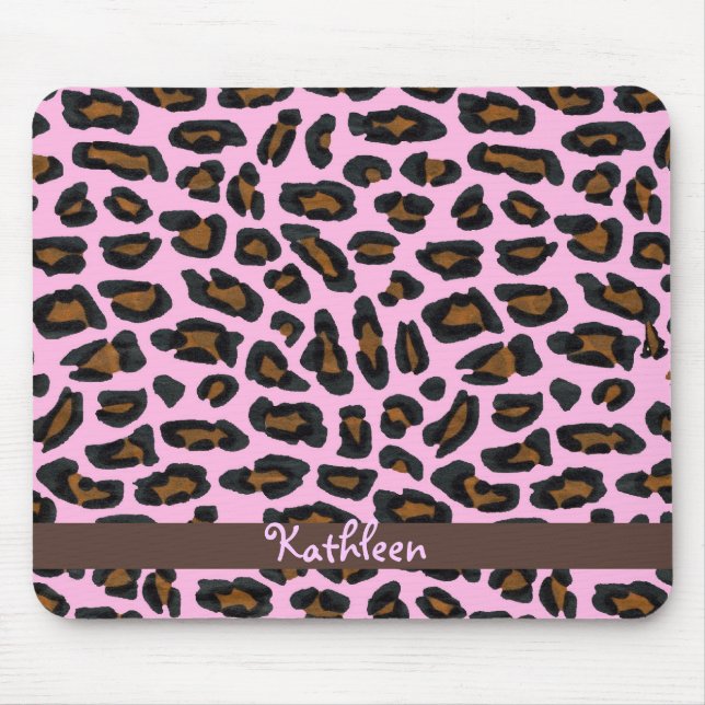 Pele cor-de-rosa Mousepad feminino do leopardo (Frente)