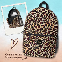 Pele Leopardo Monograma Padrão Castanho -