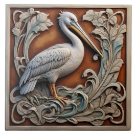 Pelican - Azulejo cerâmico Art Nouveau