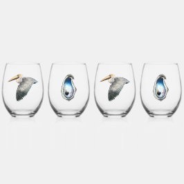 Pelican & Oyster Stemless Wine Glass - 4 set