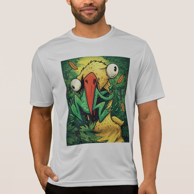 Pelican vs Frog Swamp Never Give Up Funny T-Shirt (Frente)