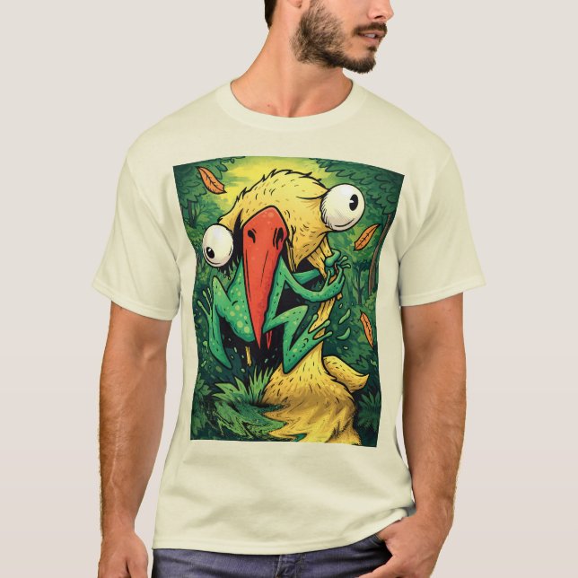 Pelican vs Frog Swamp Never Give Up Funny T-Shirt (Frente)