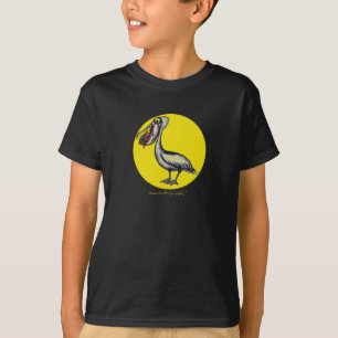 Pelicano bonito engraçado com o t-shirt irritado