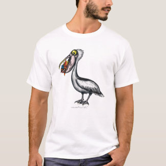 Pelicano bonito engraçado com o t-shirt irritado