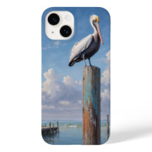 Pelicano em um polo de doca de tempo