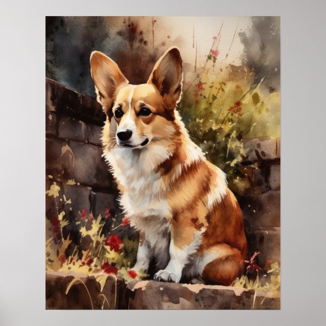 Pembroke Welsh Corgi Dog Art Impressão Poster (Frente)