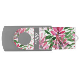 Pen Drive Arte Original de Aquarela Monograma Flores em Flor