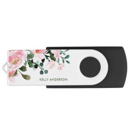 Pen Drive Decalque de Folhagem Floral em Aquarela Moderna Fe