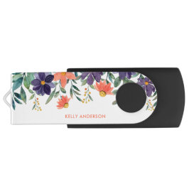 Pen Drive Decalque Monogramado com Padrão de Folhagem Botâni