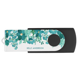 Pen Drive Folhas de Aguarela Monogramadas de Menina na Moda