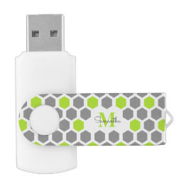Pen Drive Hexágono de Cinzas Verdes limões Modernas com Nome