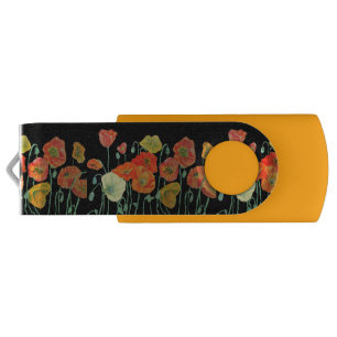 Pen Drive Laranja e Preto Pópias Vermelhas Laranja Pó Floral