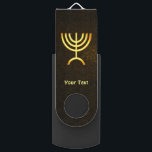 Pen Drive Menorah Flame<br><div class="desc">Uma renderização digital marrom e dourada da menorah judia de sete ramificações (hebraico: מְ נ וֹ רָ ‎). Adicione seu próprio texto. A menorah de sete ramificações, usada no santuário portátil montado por Moisés na selva e, mais tarde, no Templo em Jerusalém, tem sido símbolo do judaísmo desde a Antiguidade...</div>