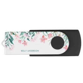 Pen Drive Padrão Floral em Aquarela Feminino Monogramado