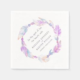 Pena boêmica de casamento e guardanapos roxos miça